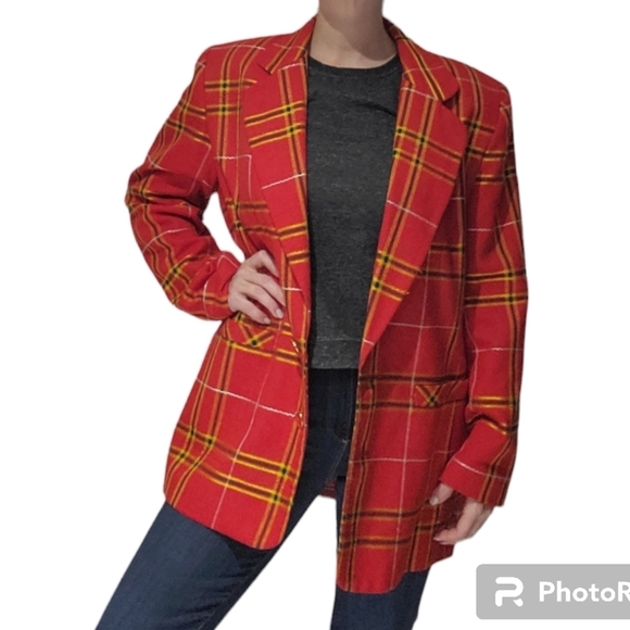 Vintage Red, yellow, black blazer with shoulder pads vintage size 10 🇨🇦 - Picture 3 of 10
